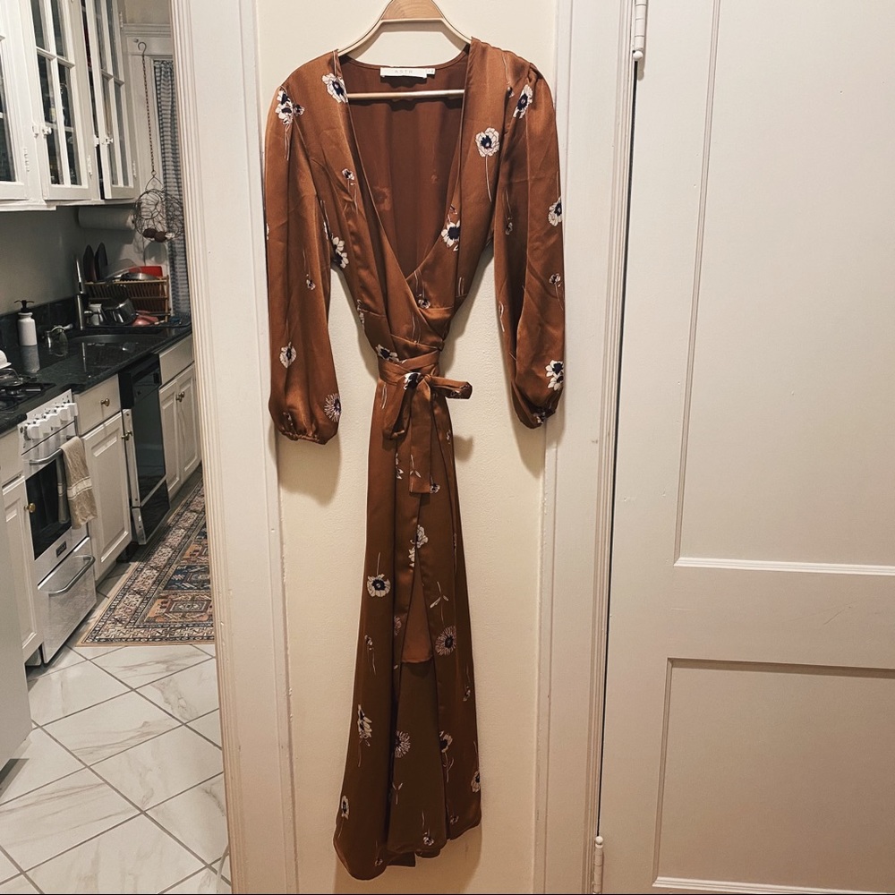 Maxi Satin Floral Wrap Dress